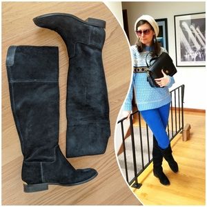 Michael Kors Black Suede Equestrian Knee Boots
